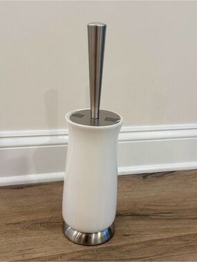 BINO White Ceramic Toilet Bowl Brush Holder Stainless Steel Modern Bathroom